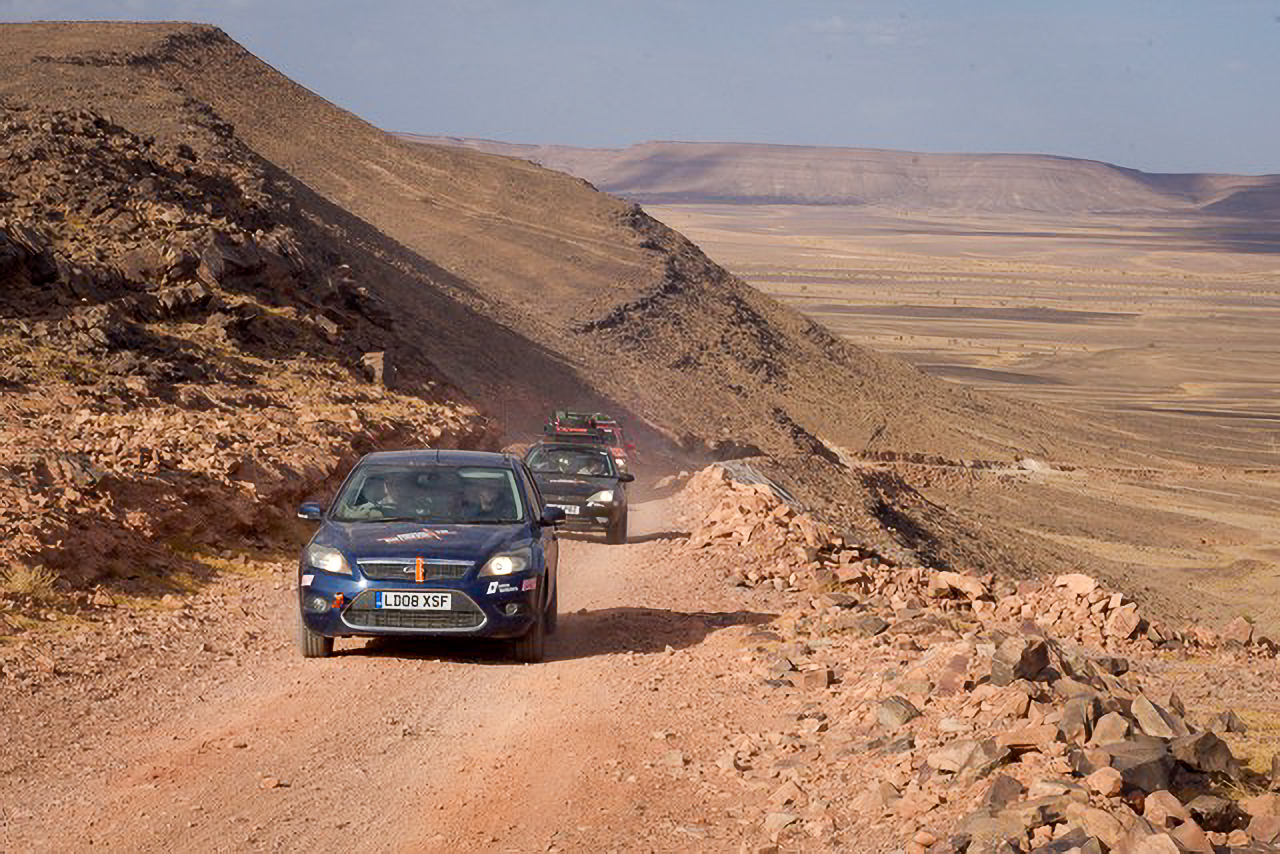 The convoy heading into the Atlas Mountains